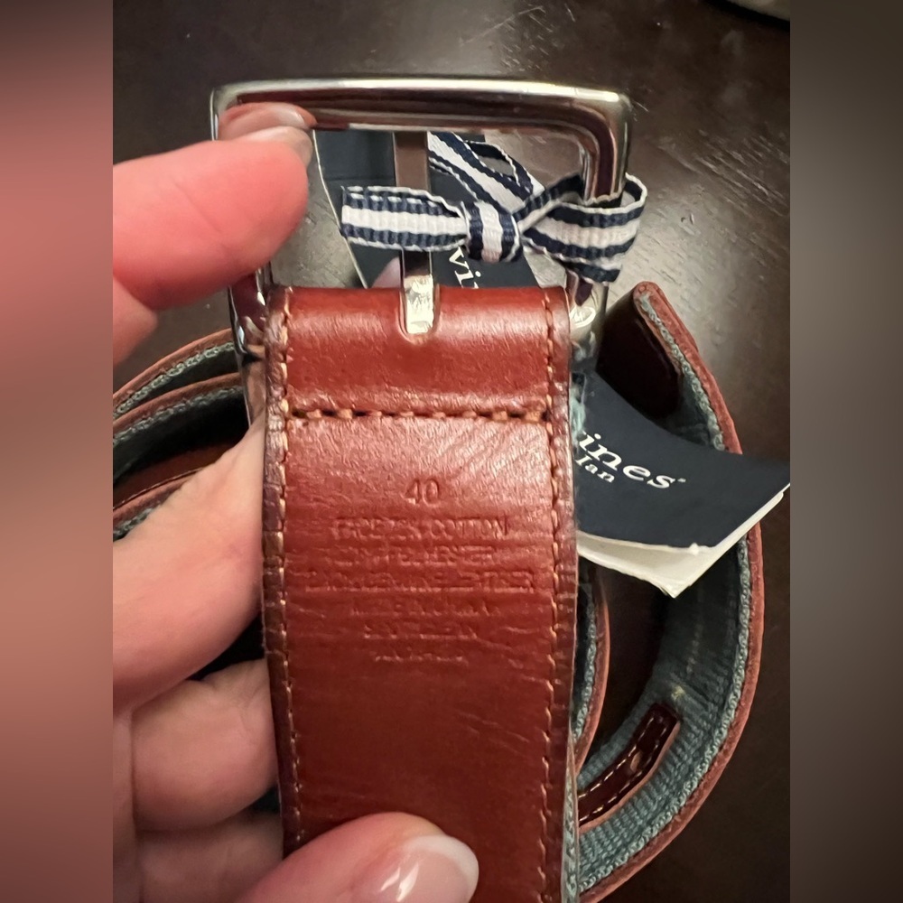 Men’s Vineyard Vines NWT Reversible Leather & Webbing Blue & Brown Stripe Belt - Picture 2 of 6
